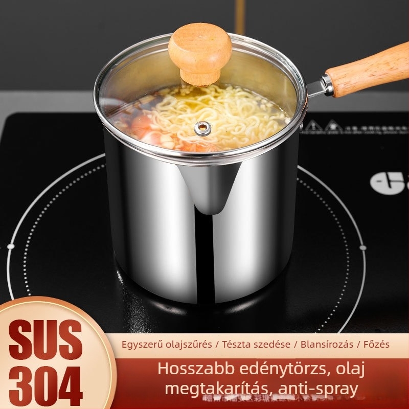 304 rozsdamentes acél serpenyő sütőkosárral, extra vastag fritőz a sütéshez és főzéshez, mélység 12,5 cm