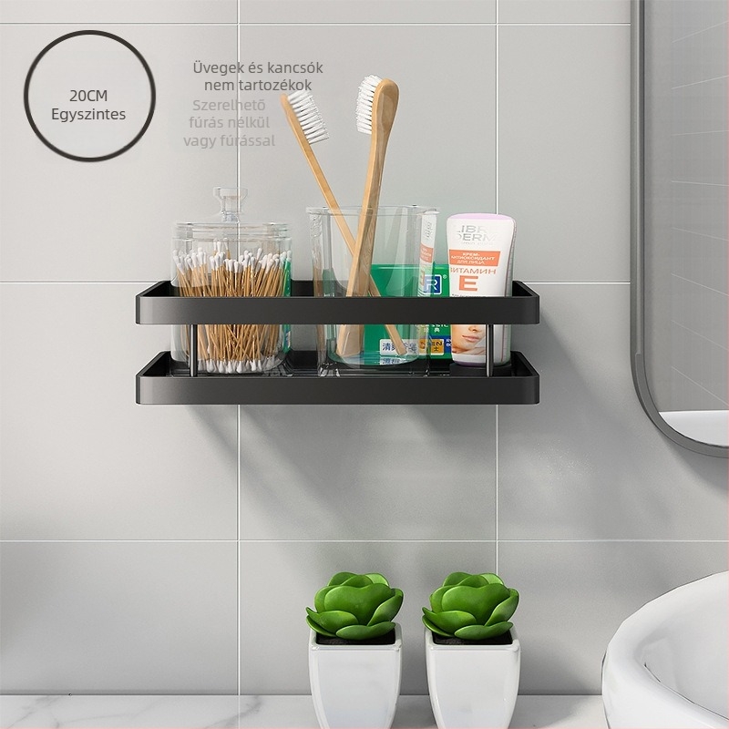 Fali fürdőszobai tárolópolc szénacélból, felületét műanyag bevonattal, 20 kg terhelhetőség, modell J011, Shengbei