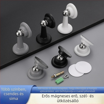 Mágneses, hangtalan ajtóstopper műanyag‑acélból — Modell No-punch; Anyag: műanyag‑acél; Szerelés: fal típus Ct-01; Működtetés: manuális; Stílus: modern minimál.