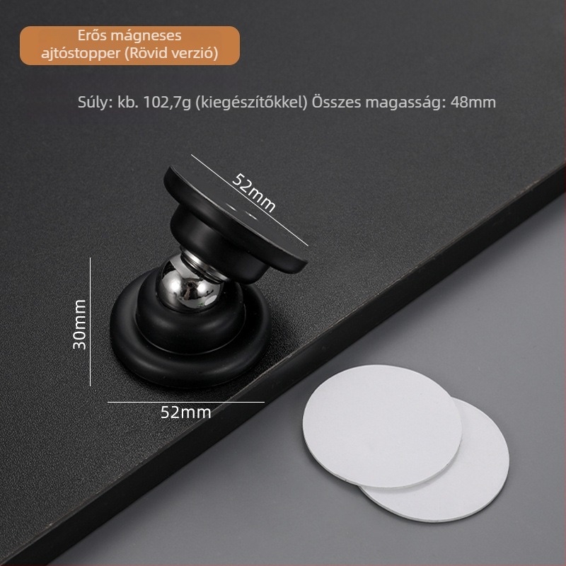 Mágneses, hangtalan ajtóstopper műanyag‑acélból — Modell No-punch; Anyag: műanyag‑acél; Szerelés: fal típus Ct-01; Működtetés: manuális; Stílus: modern minimál.