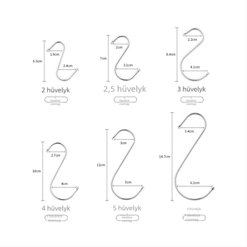 Rozsdamentes acél S-alakú falra szerelhető akasztó, fúrás nélkül, teherbírás 3 kg, 5 darabos készlet