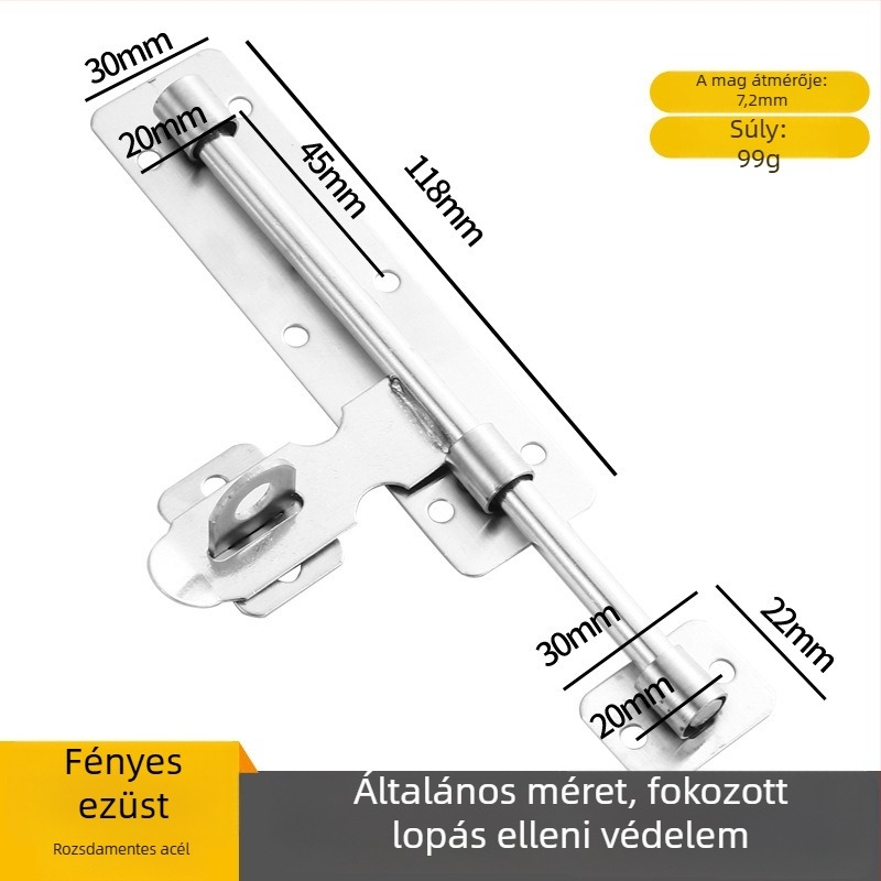 Rozsdamentes acél ajtózár - balra/jobbra csap, felületi szerelés, Modell 189, Típus A