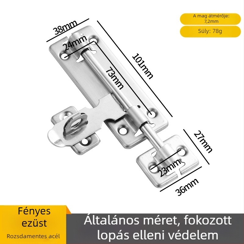 Rozsdamentes acél ajtózár - balra/jobbra csap, felületi szerelés, Modell 189, Típus A