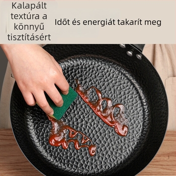 Wok kalapácsos mintázatú, kovácsolt vas, bevonat nélkül, indukciós és gáztűzhely-kompatibilis, fedél rozsdamentes acélból üveggel