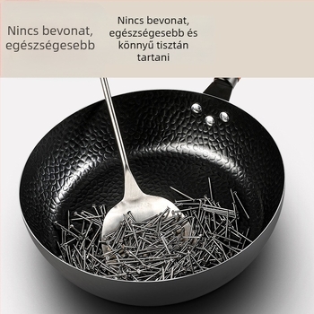 Wok kalapácsos mintázatú, kovácsolt vas, bevonat nélkül, indukciós és gáztűzhely-kompatibilis, fedél rozsdamentes acélból üveggel