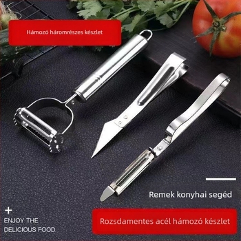 Három darabos rozsdamentes acél hámozó- és reszelő készlet gyümölcsöknek és zöldségeknek