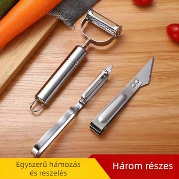 Három darabos rozsdamentes acél hámozó- és reszelő készlet gyümölcsöknek és zöldségeknek