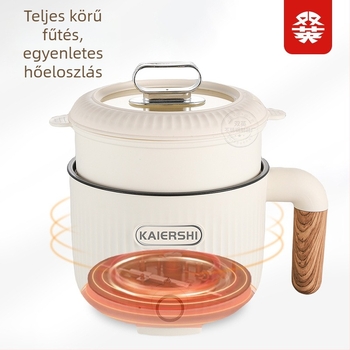 Elektromos főzőedény, kapacitás legfeljebb 2 L, egy személyes használatra, kettős rétegű kialakítás, belső 304 rozsdamentes acél és tapadásmentes bevonat, gombos vezérlés, gyors gőzölés