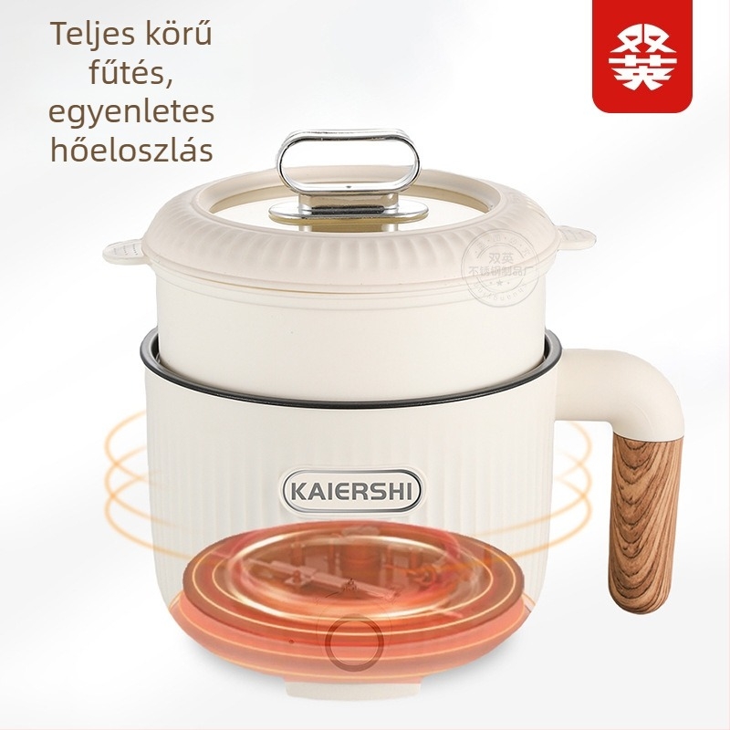 Elektromos főzőedény, kapacitás legfeljebb 2 L, egy személyes használatra, kettős rétegű kialakítás, belső 304 rozsdamentes acél és tapadásmentes bevonat, gombos vezérlés, gyors gőzölés