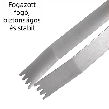 Fából készült fogantyújú BBQ eszközök háromrészes készlete: klip, villa és lapát; anyag: 2Cr13 acél + gumifa; ideális kültéri kempingezéshez