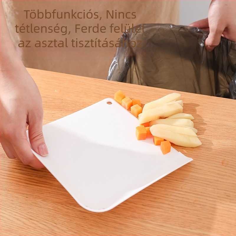 Fehér műanyag vágódeszka lefolyónyílással – függeszthető, hordozható a konyhában gyümölcsök és zöldségek számára