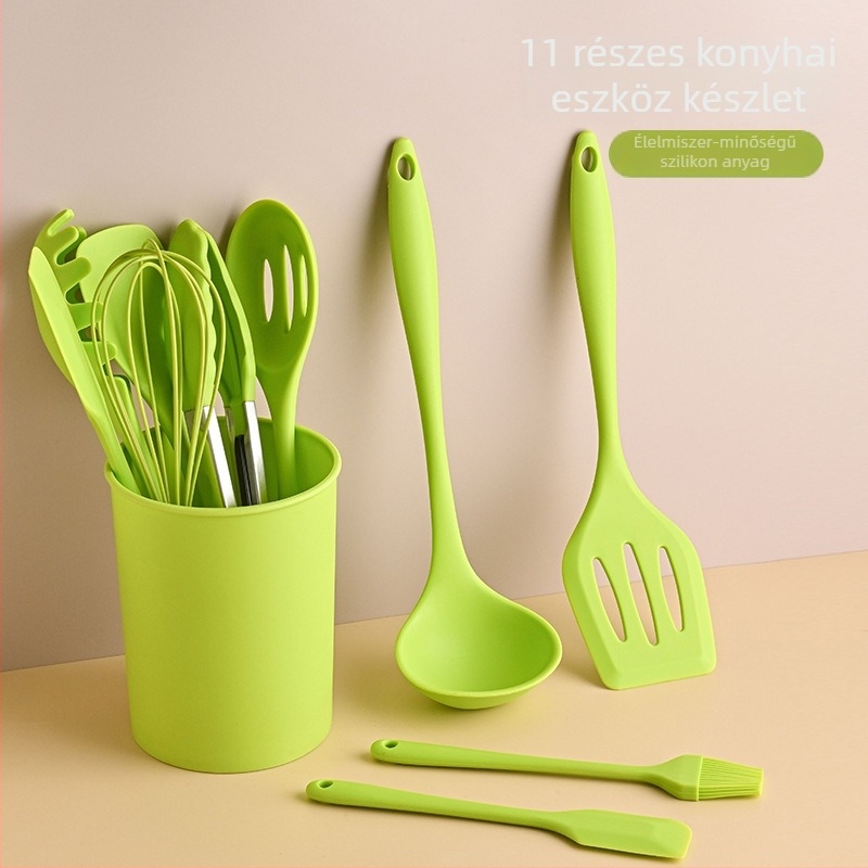 Szilikon konyhai edénykészlet, 11 darab, nylon-szilikon fogantyúkkal; tapadásmentes, magas hőállóság, csúszásmentes, égési védelem