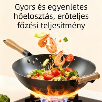 Öntöttvas wok ananász mintával, sík aljzattal, kínai stílusú, modell Sh-lhcg-30