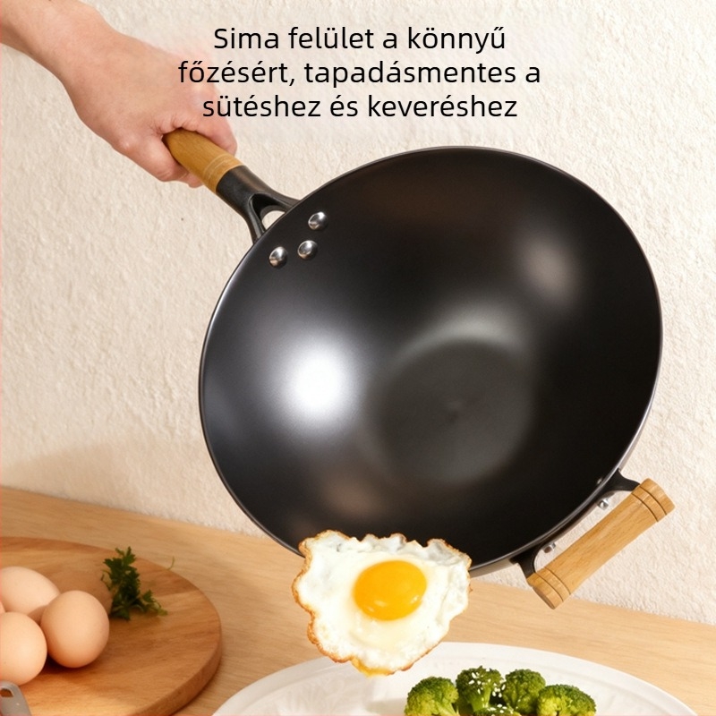 Öntöttvas wok ananász mintával, sík aljzattal, kínai stílusú, modell Sh-lhcg-30