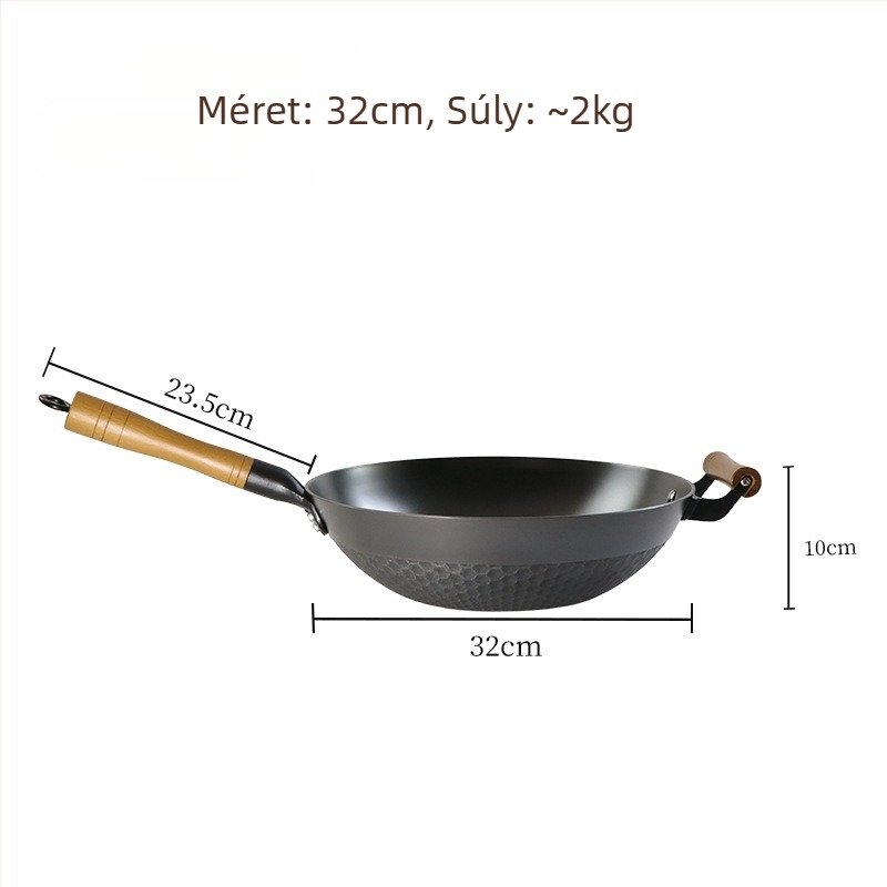 Öntöttvas wok ananász mintával, sík aljzattal, kínai stílusú, modell Sh-lhcg-30