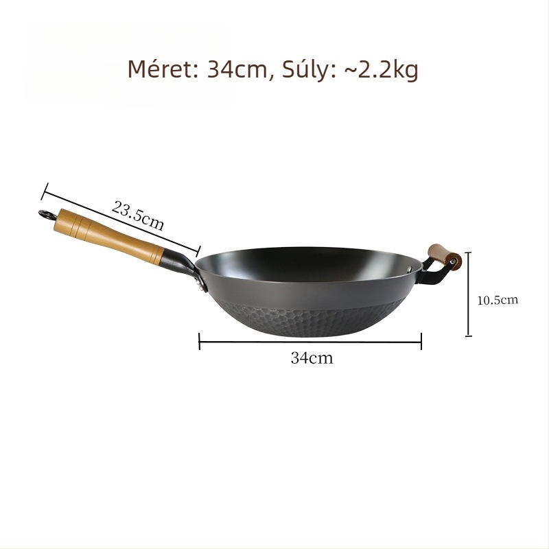 Öntöttvas wok ananász mintával, sík aljzattal, kínai stílusú, modell Sh-lhcg-30