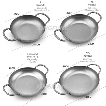 Rozsdamentes acél serpenyő kettős fogantyúval, 5 cm mély, 413 g, egyetlen aljzattal