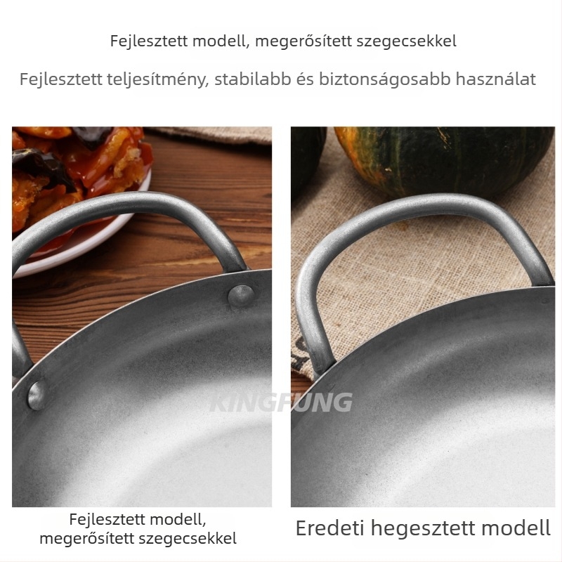 Rozsdamentes acél serpenyő kettős fogantyúval, 5 cm mély, 413 g, egyetlen aljzattal