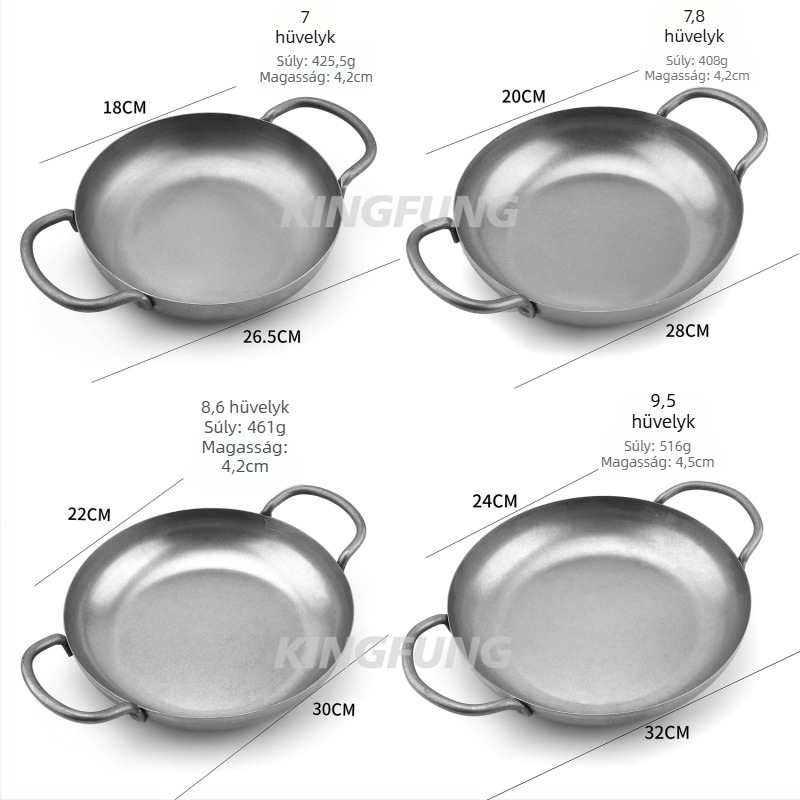 Rozsdamentes acél serpenyő kettős fogantyúval, 5 cm mély, 413 g, egyetlen aljzattal