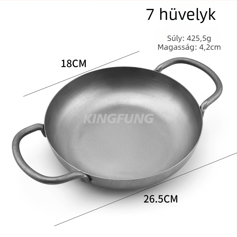 Rozsdamentes acél serpenyő kettős fogantyúval, 5 cm mély, 413 g, egyetlen aljzattal
