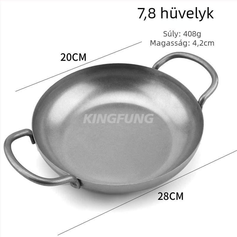 Rozsdamentes acél serpenyő kettős fogantyúval, 5 cm mély, 413 g, egyetlen aljzattal