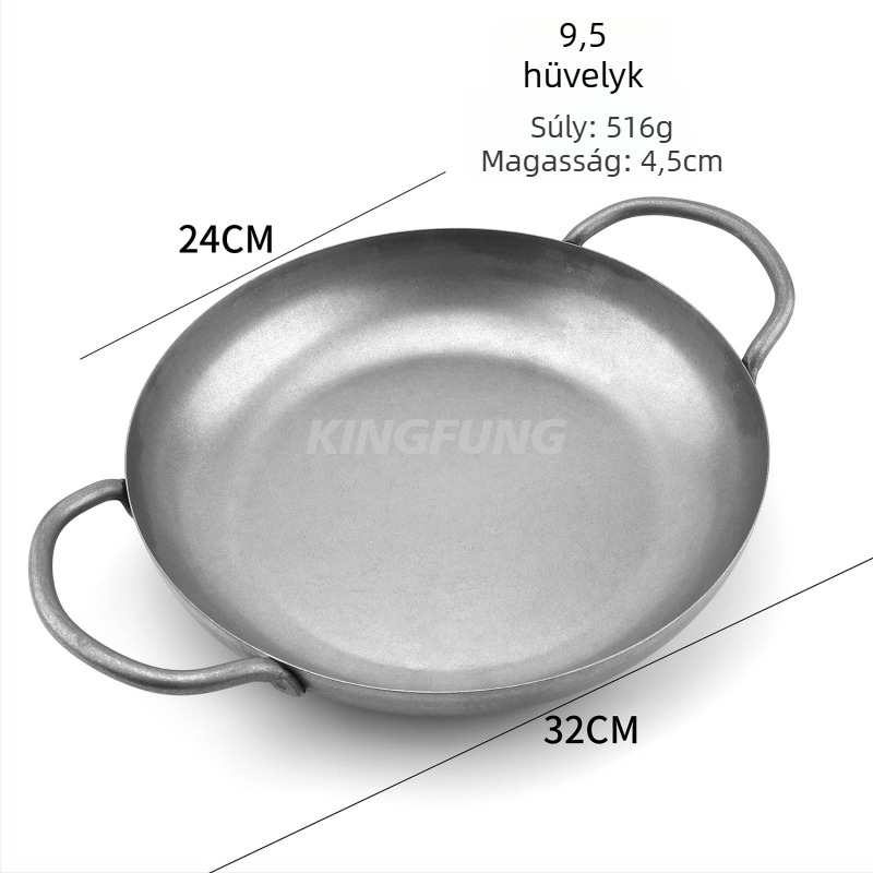 Rozsdamentes acél serpenyő kettős fogantyúval, 5 cm mély, 413 g, egyetlen aljzattal