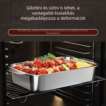 Rozsdamentes acélból készült grillezett halas tál, vastagított, négyszögletes, indukciós tűzhellyel kompatibilis, mikrohullámú sütőben is használható, többfunkciós otthoni és kereskedelmi felhasználásra