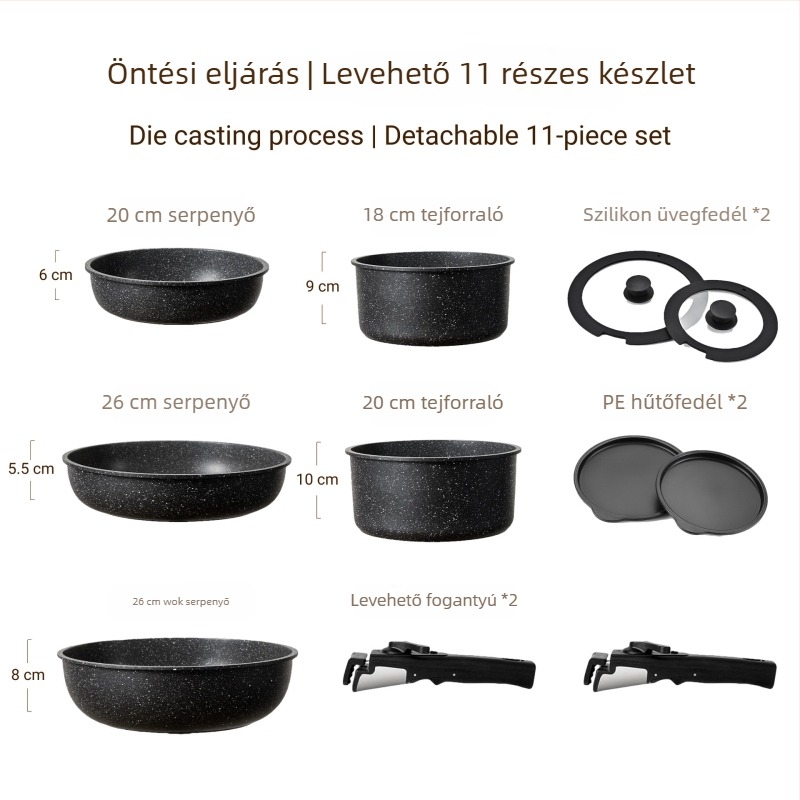 Leválasztható edénykészlet tapadásmentes bevonattal Maifan kővel – teljes edénykészlet