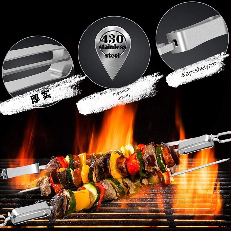 SHI.CC rozsdamentes acél BBQ nyársak – 100 darabos újrafelhasználható készlet, modern minimalist stílus