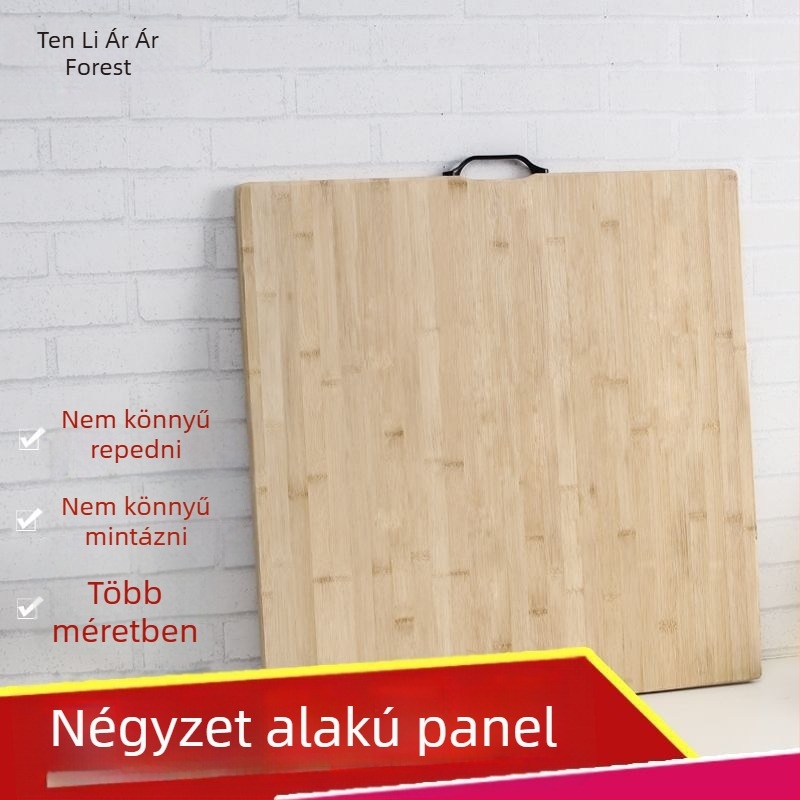 Bambusz vágódeszka, négyzet alakú, vastagított kivitel, konyhai előkészítéshez, háztartási használatra.