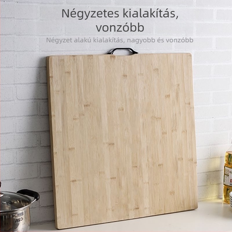Bambusz vágódeszka, négyzet alakú, vastagított kivitel, konyhai előkészítéshez, háztartási használatra.