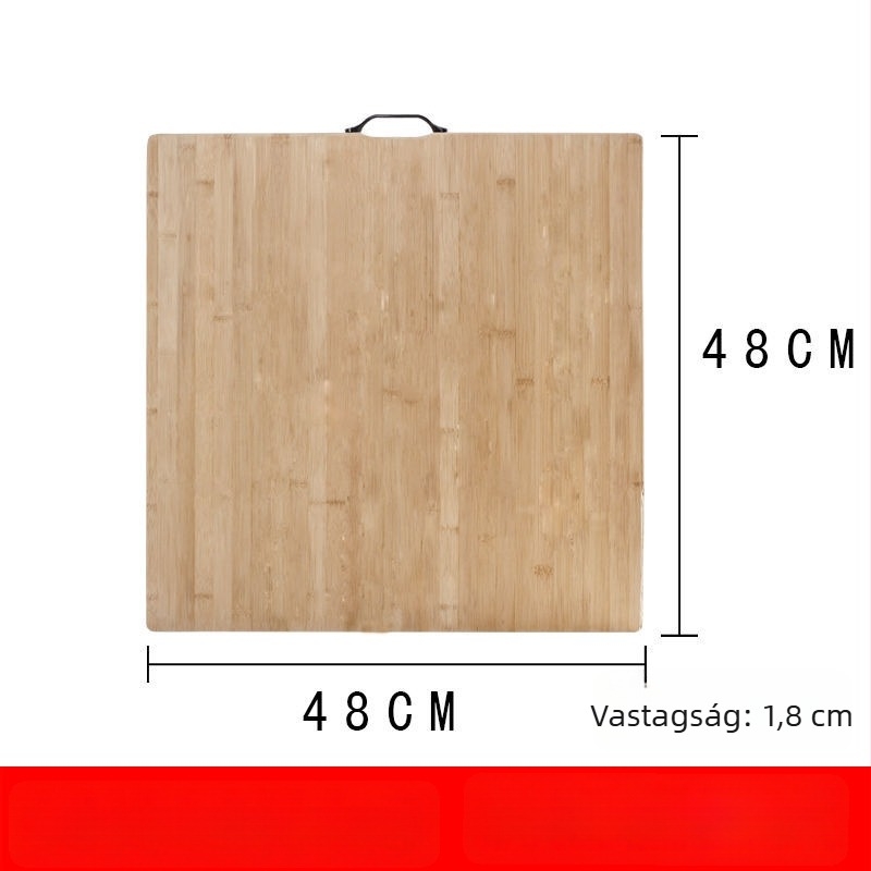 Bambusz vágódeszka, négyzet alakú, vastagított kivitel, konyhai előkészítéshez, háztartási használatra.