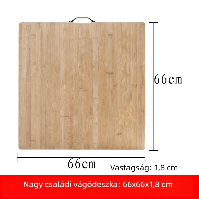 Bambusz vágódeszka, négyzet alakú, vastagított kivitel, konyhai előkészítéshez, háztartási használatra.