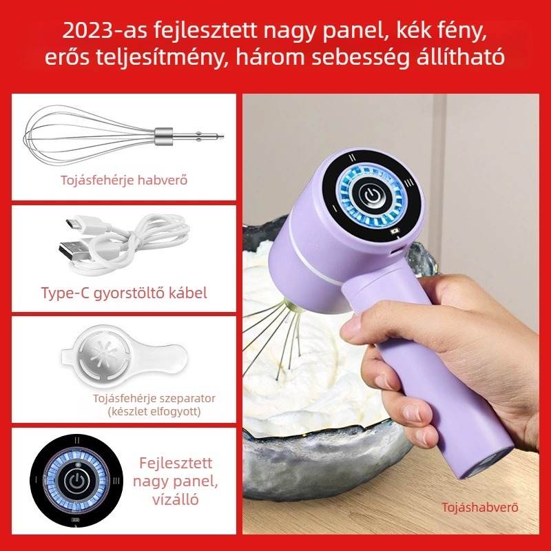 Vezeték nélküli kézi tojáshabosító krémekhez és süteményekhez — 20W, 5V, 50Hz, PP ház