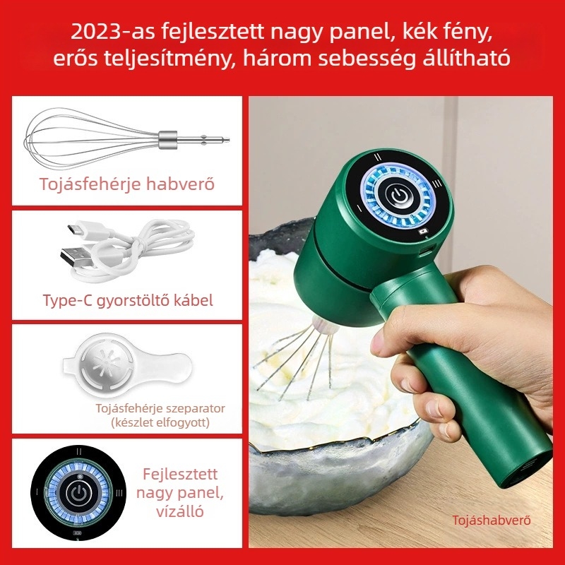 Vezeték nélküli kézi tojáshabosító krémekhez és süteményekhez — 20W, 5V, 50Hz, PP ház