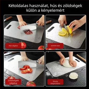 Kétoldalas rozsdamentes acél vágódeszka, penészálló, vastag, tészta nyújtásához és zöldségek szeleteléséhez