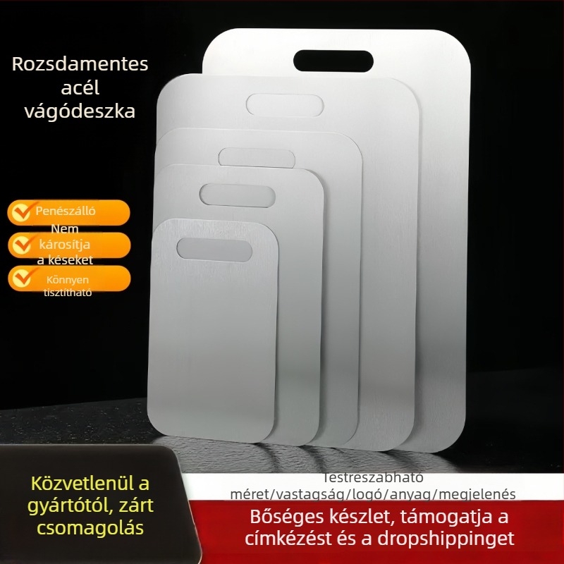 Kétoldalas rozsdamentes acél vágódeszka, penészálló, vastag, tészta nyújtásához és zöldségek szeleteléséhez