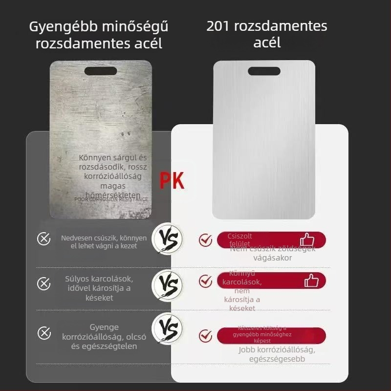 Kétoldalas rozsdamentes acél vágódeszka, penészálló, vastag, tészta nyújtásához és zöldségek szeleteléséhez