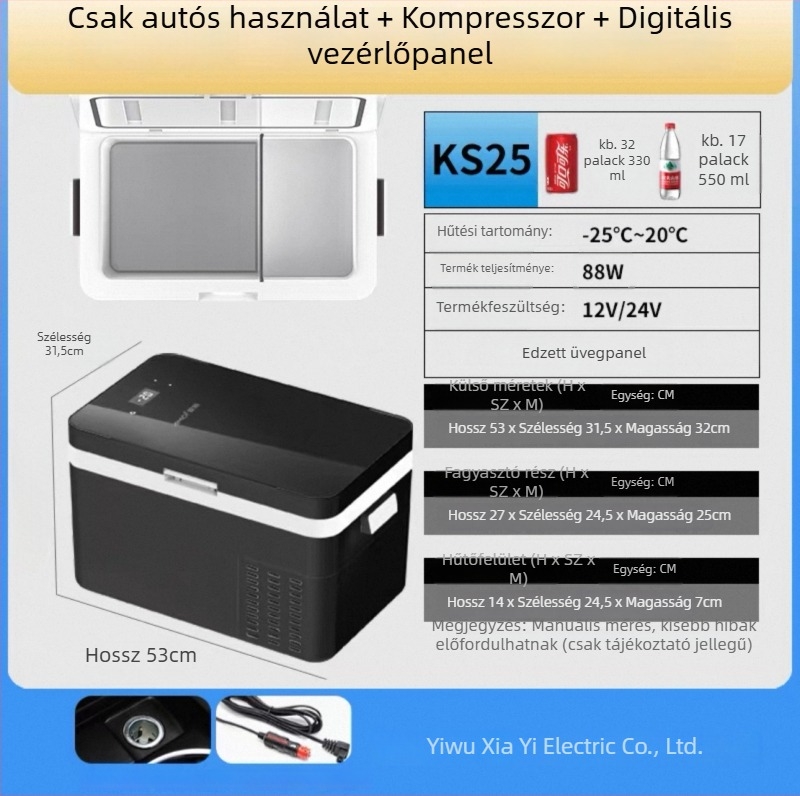 Amoi Xiaoxin autóhűtő kompresszorral, 20 L, hordozható, izolált mini hűtő autóhoz, kollégiumba és otthonra