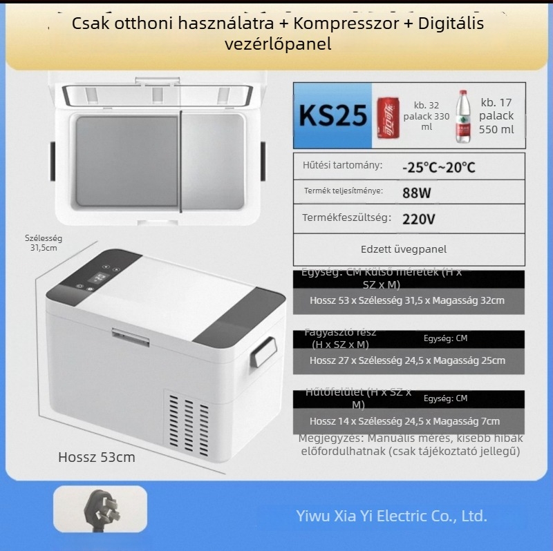 Amoi Xiaoxin autóhűtő kompresszorral, 20 L, hordozható, izolált mini hűtő autóhoz, kollégiumba és otthonra