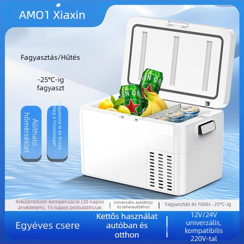 Amoi Xiaoxin autóhűtő kompresszorral, 20 L, hordozható, izolált mini hűtő autóhoz, kollégiumba és otthonra