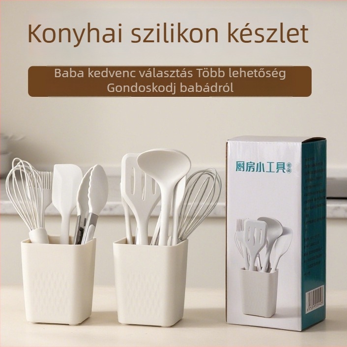 Élelmiszerbiztonságos szilikon baba etető készlet: spatula, mini kanál, tojáshabosító, ételklipsz; élelmiszer-szilikon, hőálló, csúszásmentes, tapadásmentes