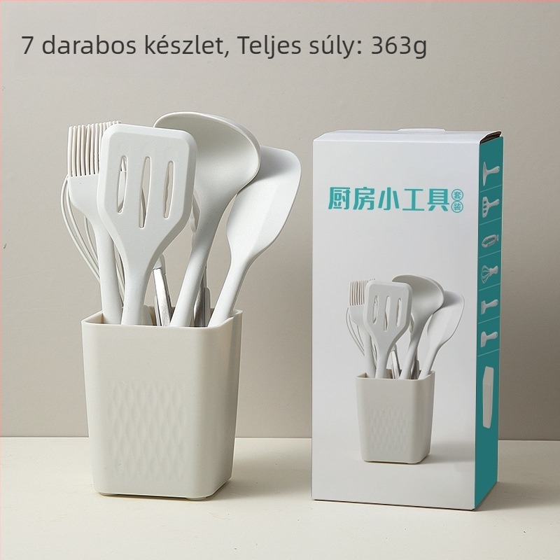 Élelmiszerbiztonságos szilikon baba etető készlet: spatula, mini kanál, tojáshabosító, ételklipsz; élelmiszer-szilikon, hőálló, csúszásmentes, tapadásmentes