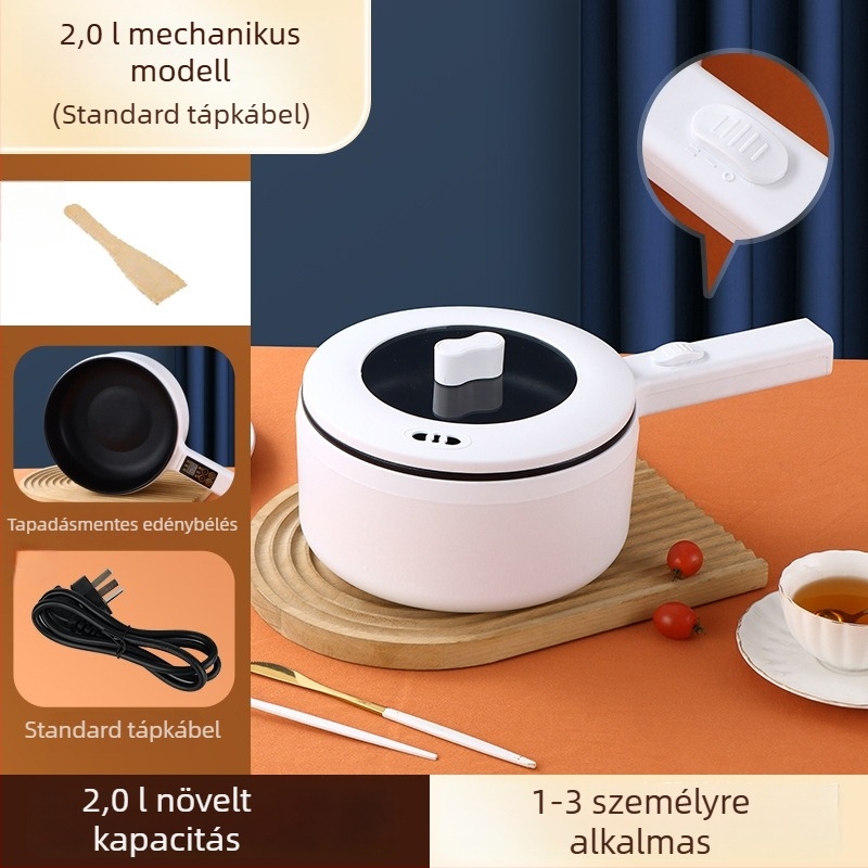 Többfunkciós elektromos főzőedény kollégiumban és otthonra, tapadásmentes belső felület, gőzölés és főzés, kompakt elektromos forró edény 1–2 személyre