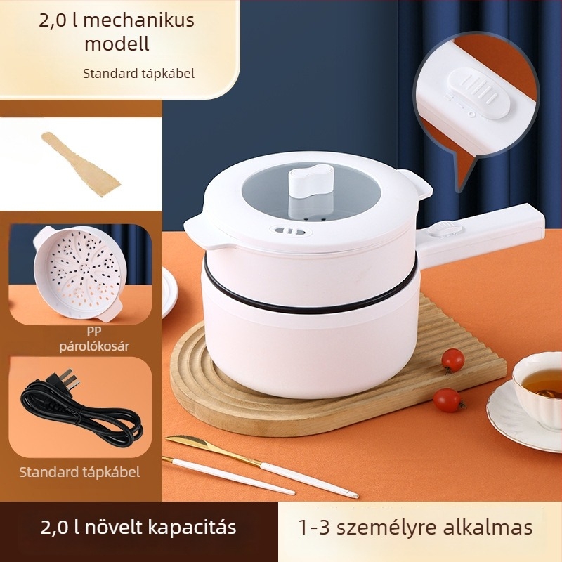 Többfunkciós elektromos főzőedény kollégiumban és otthonra, tapadásmentes belső felület, gőzölés és főzés, kompakt elektromos forró edény 1–2 személyre