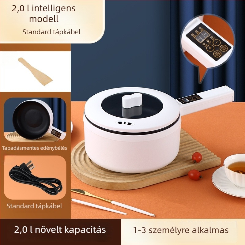 Többfunkciós elektromos főzőedény kollégiumban és otthonra, tapadásmentes belső felület, gőzölés és főzés, kompakt elektromos forró edény 1–2 személyre
