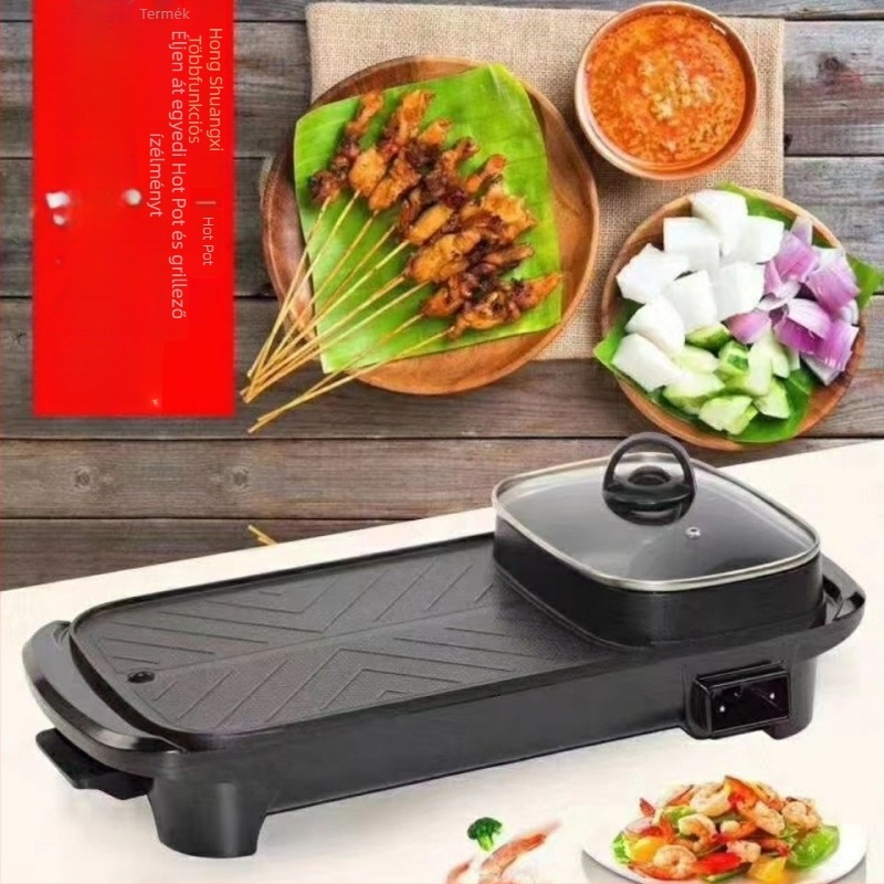 Elektromos Shabu-Shabu és grill edény, kettős funkcióval, 6L+ kapacitás, 1000–1200W, fém test