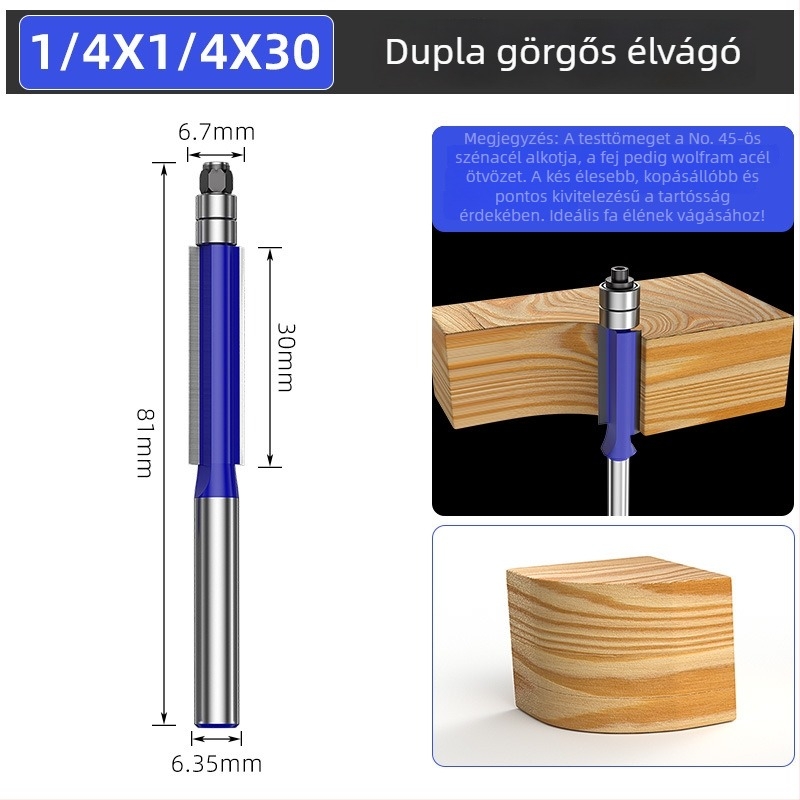 Faipari maró készlet kettős csapágyakkal és kettős élű vágófejekkel