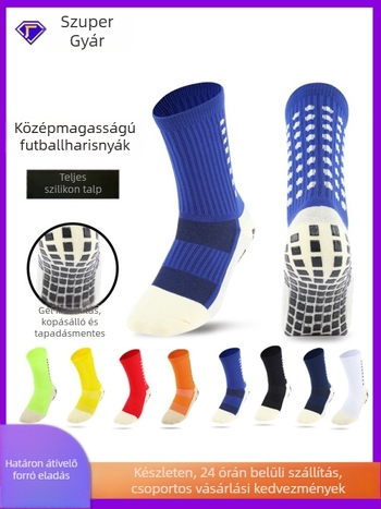 Futball zokni középső vádlira, pamut-nylon, párnázott, törölköző alj, csúszásmentes