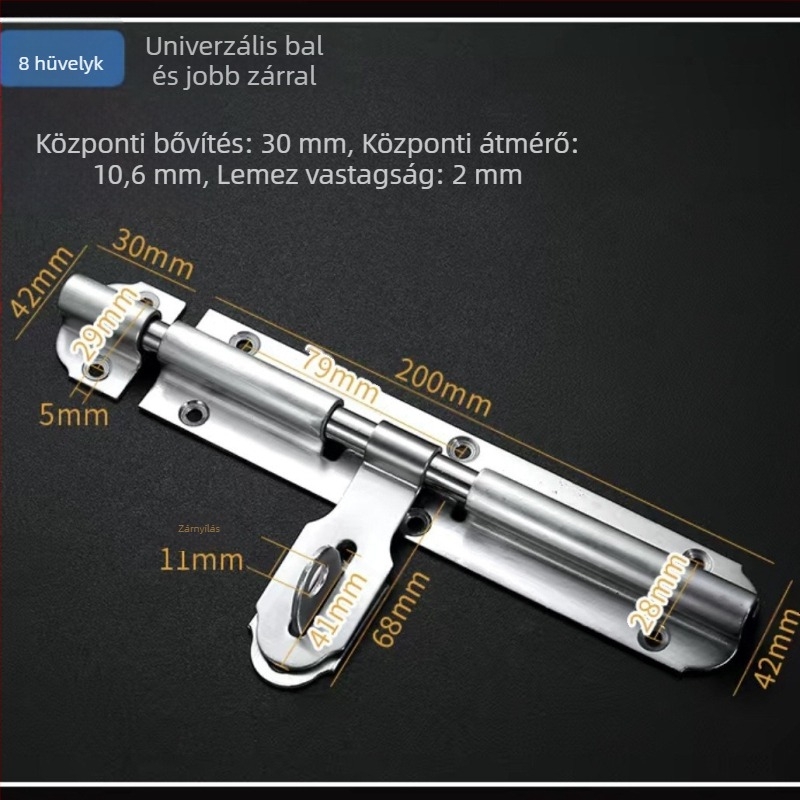 F típusú ajtózár, 201-es rozsdamentes acél, csiszolt felület, nehéz terhelésű, balra-jobbra telepítés
